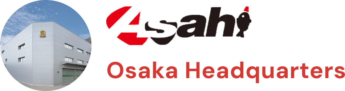 Exterior and logo of the ASAHI SOGYO head office in Osaka